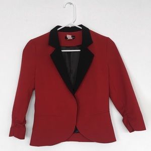 Bloomingdale’s Aqua Red & Black Contrast Trim Blazer XS
